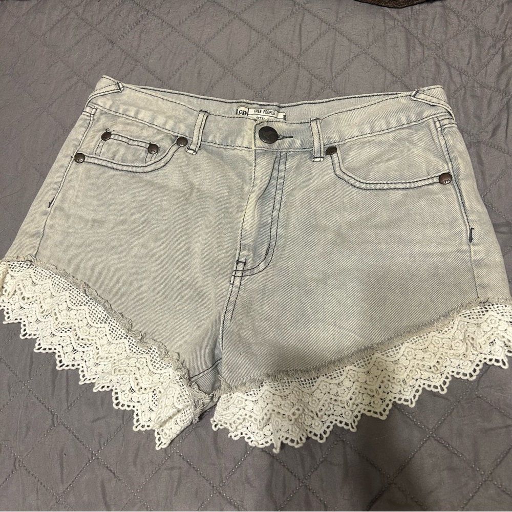 Free people Lace Trim Denim Shorts